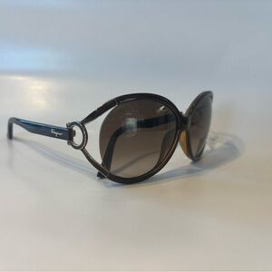 Salvatore Ferragamo Women's Dark Brown and Gold Sunglasses